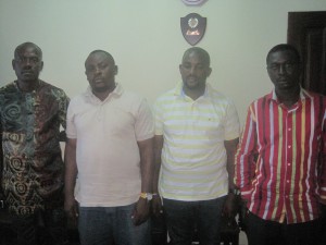 from left; Comrade Akpos Akpemewu; Johnbull  Ejowanta; Odafe Quincy and Elvis Akpobome, during the press briefing in Warri