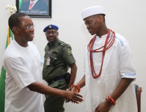 Governor Ifeanyi Okowa and the new Kinge of Obuluku, 