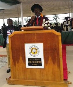 The Rector of the Delta State Polytechnic, Ozoro. Dr. Jacob Snap Oboreh, addressing the matriculants