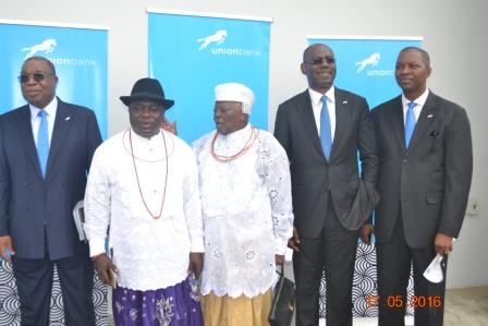 L-R: CHIEF RISK OFFICER , UNION BANK, KANDOLO KASONGO, PRESIDENT GENERAL,UVWIE DEVELOPMENT UNION-CHIEF AUSTIN IKUVWERE  , CHIEF EXECUTIVE OFFICER ,GP INTERNATIONAL, CHIEF GBEGBAJE DAS 1, CHIEF EXECUTIVE OFFICER , UNION BANK PLC EMEKA EMUWA AND DIRECTOR TRANSFORMATION UNION BANK PLC MR, JOE  MBULU, AT THE BRANCH UNVEIL  OF UNION BANK ,HELD  AT  EFFURUN/SAPELE ROAD, EFFURUN, DELTA STATE RECENTLY.