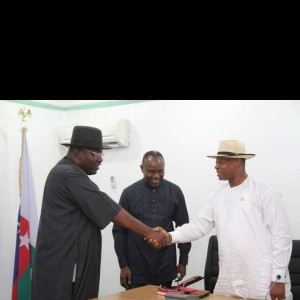 L-R: Governor Seriake Dickson of Bayelsa State, Dr. Ibe Kachukwu, Minister of state petroleum and 