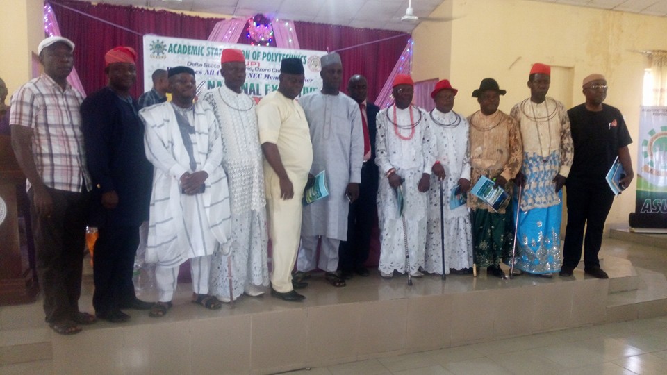 ASUP National Executive Council led by Comr. Dutse Yusuf Usman and traditional Palace chiefs from the Palace of Ovie of Ozoro, with the member of Governing Council of DSPZ, Hon. Gabriel Alebe. 