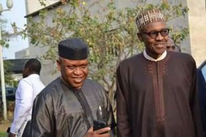 R-L: President Muhammadu Buhari and Olorogun O'tega Emerhor. 