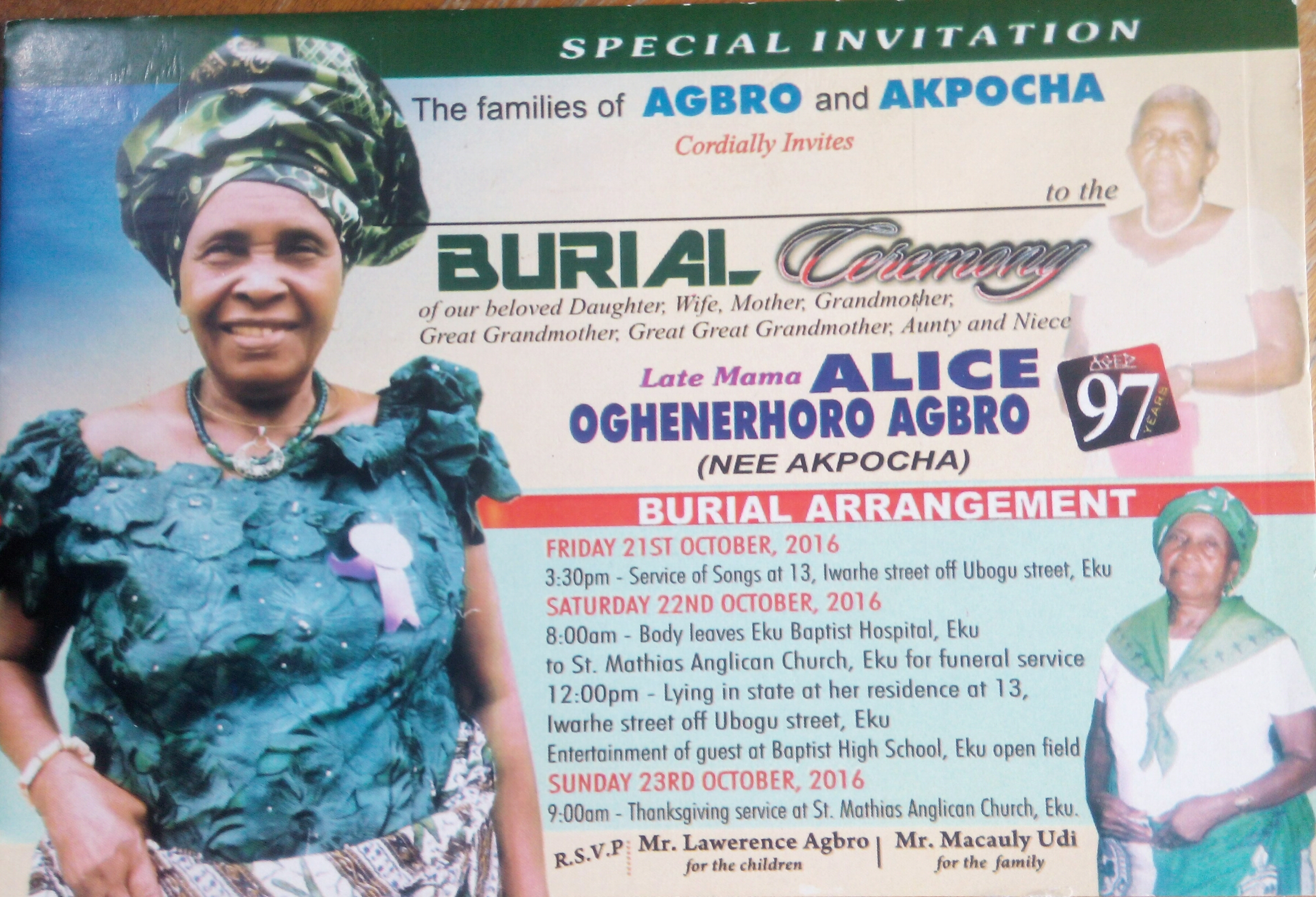 Late Mama Alice Oghenerhoro Agbro For Burial October 22, 2016